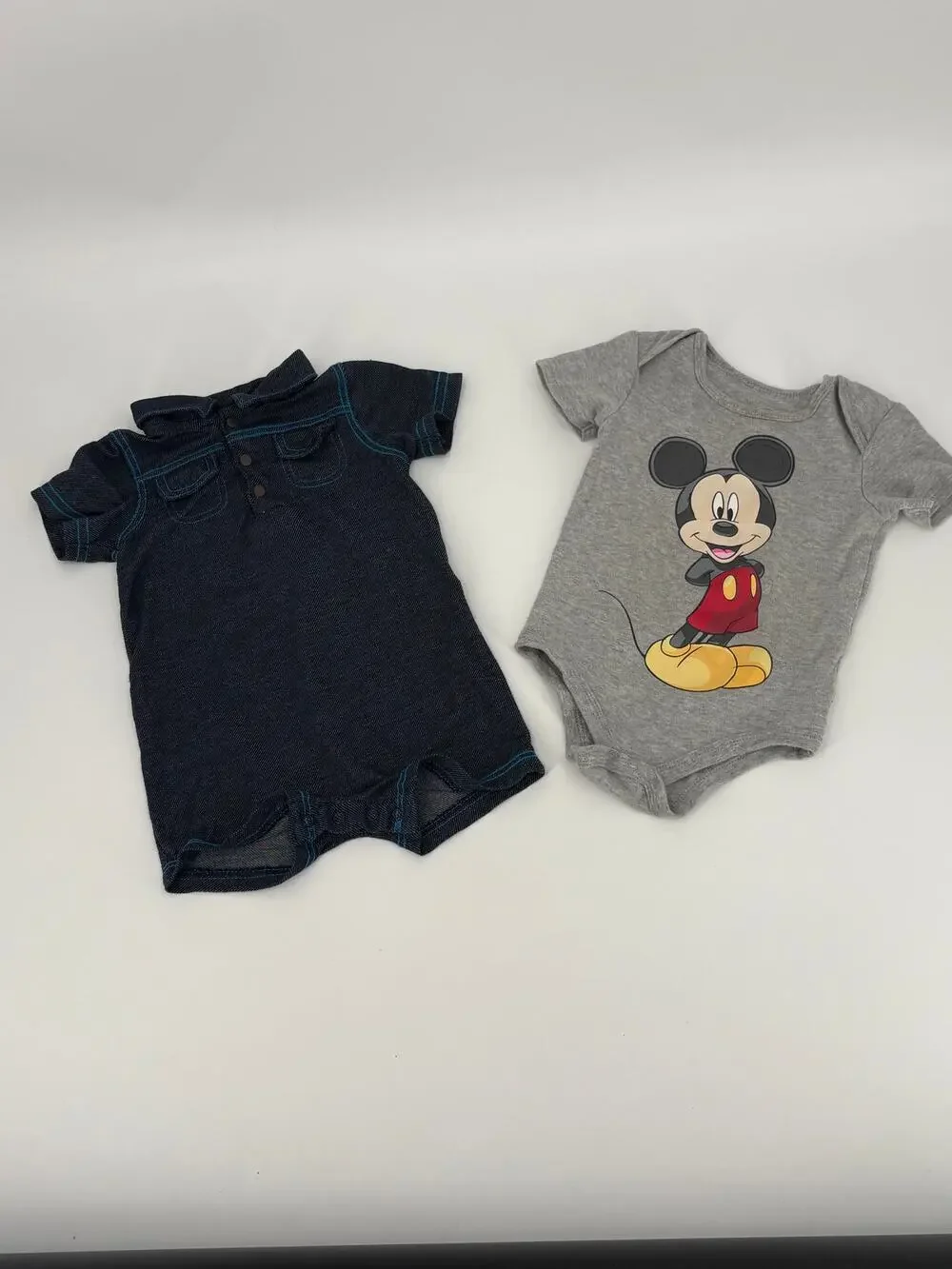 Baby Boy 18M Romper Lot Disney Mickey Mouse + Okie Dokie Denim Sport
